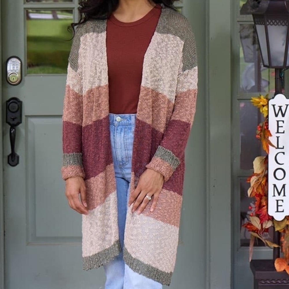 Altar'd State Striped Duster Cardigan Sweater Womens S/M Boho Open Front